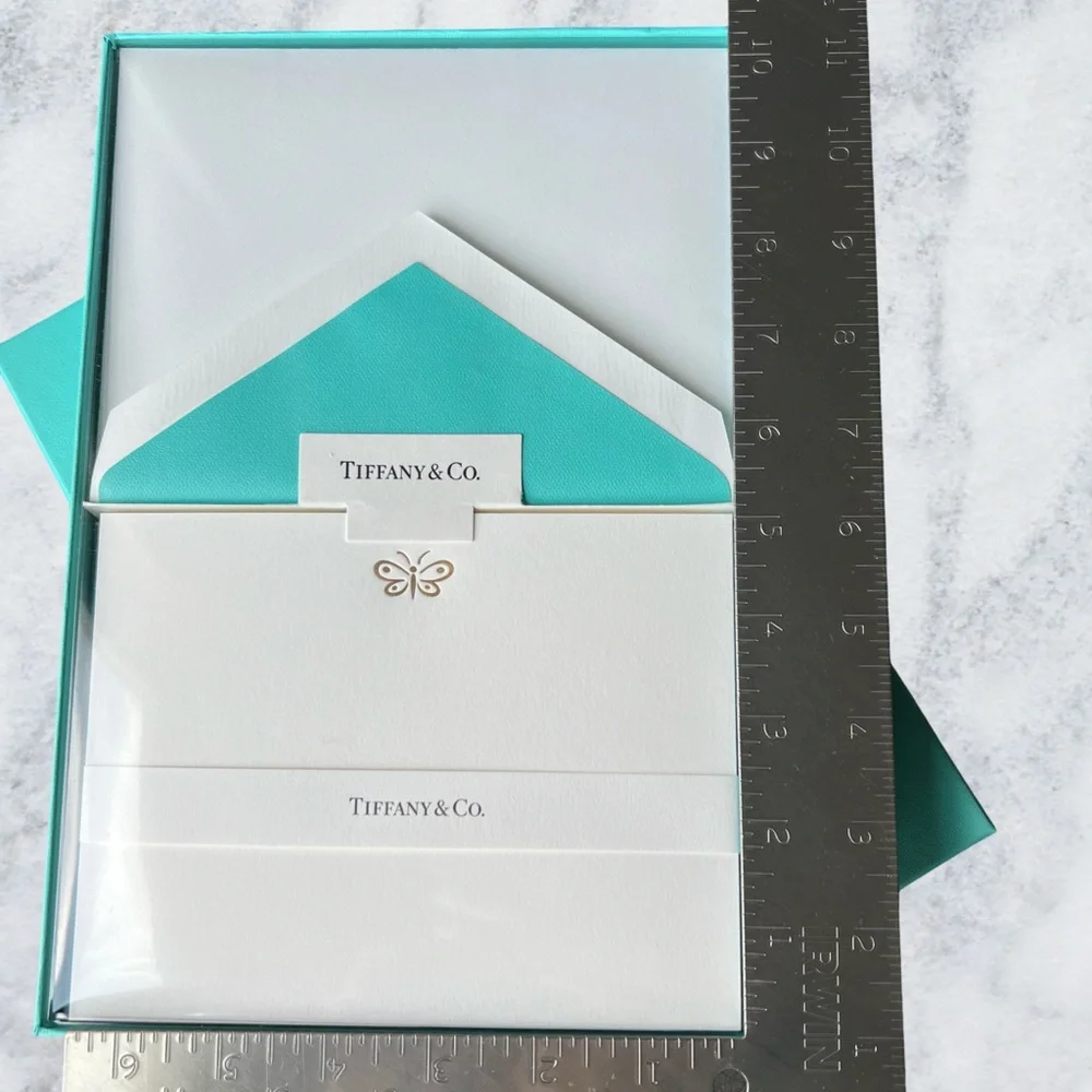 Tiffany & Co. Flat Note Cards with Gold Tone Butterfly & Matching Envelopes